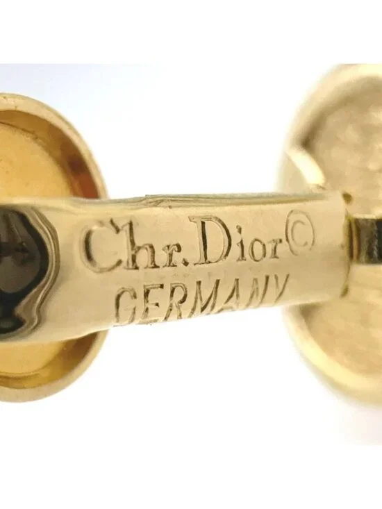 Dior Line Stone Faux Pearl Gold Earrings - Picture 2 of 6